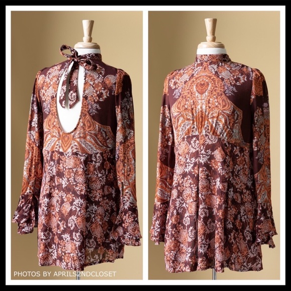 FREE PEOPLE BOHO LONG SLEEVES TUNIC DRESS NWT A2C - Picture 3 of 8